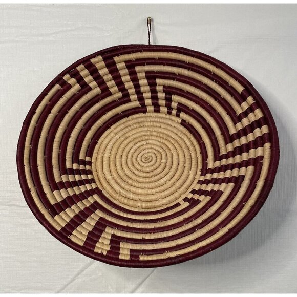 Hand Woven Maroon And Tan Bowl‎ Hanging Wall Art - Picture 1 of 8